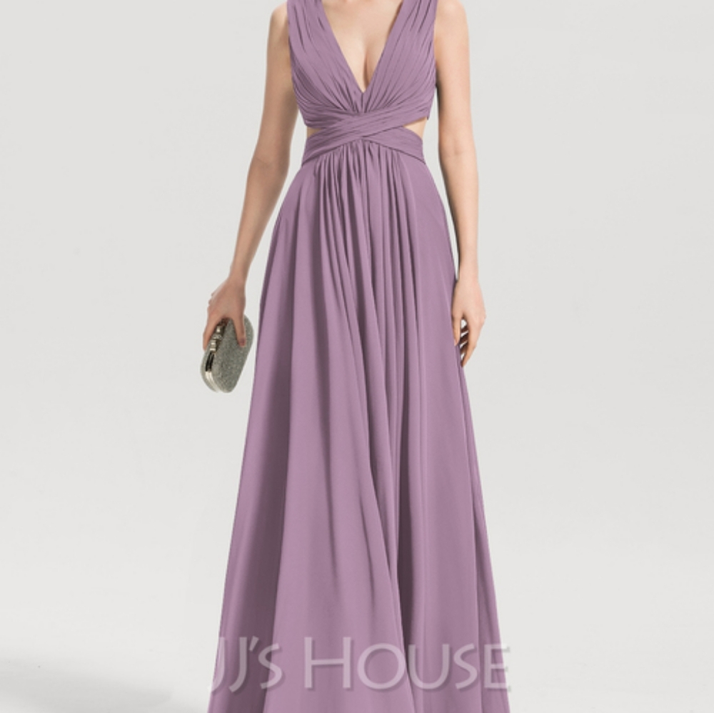 A-Line V-neck Floor-Length Chiffon Bridesmaid Dress #220895